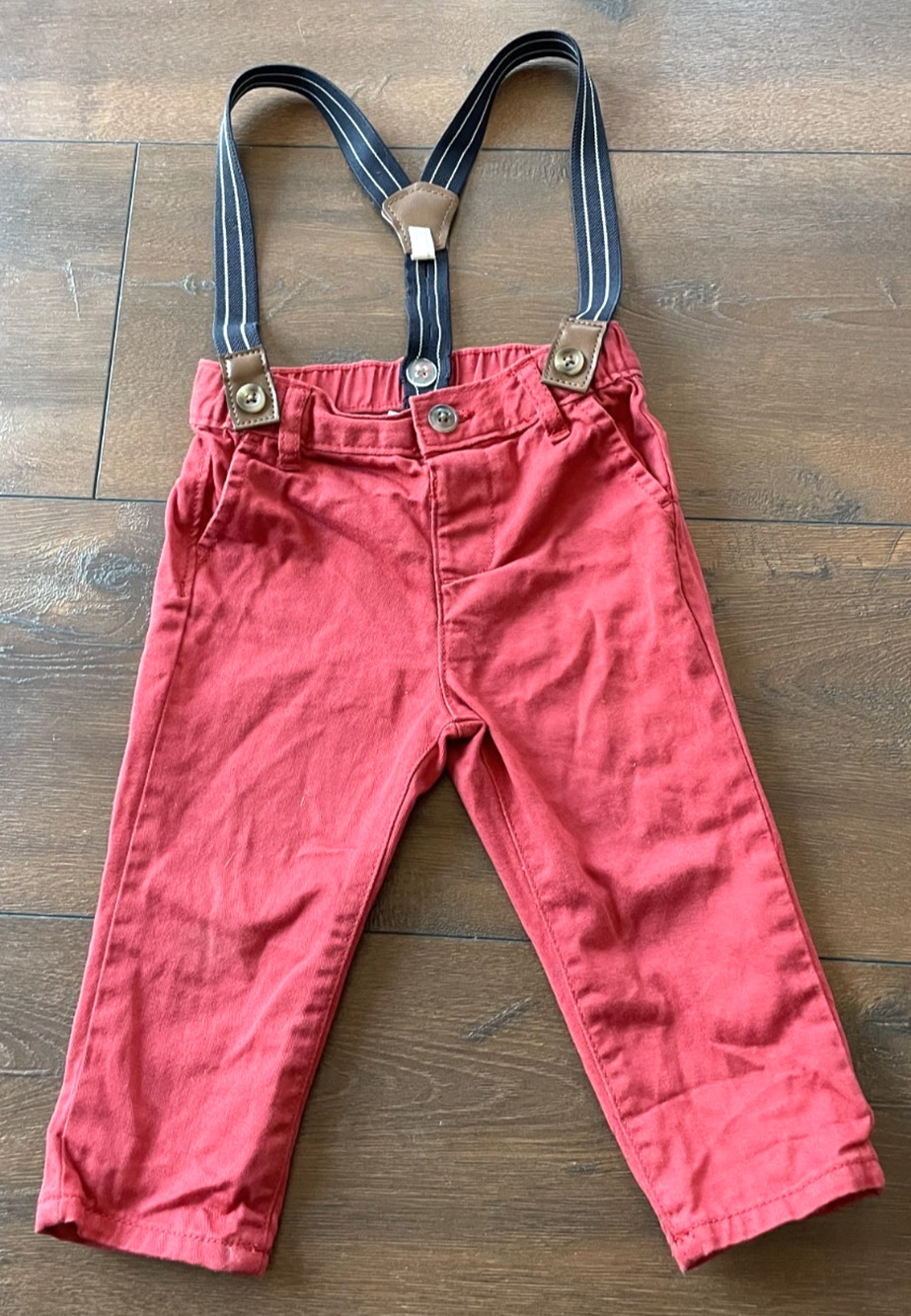 Childrens Place Boy Red Pants with Blue Suspenders Easter 12-18 months